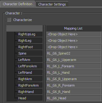 correspondence of the names of the Girl's bones and the internal representation in MotionBuilder