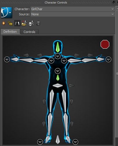 Make sure that Character: GirlChar is selected in Character Controls and the Definition tab is opened