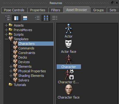 Asset Browser Templates / Characters / Character